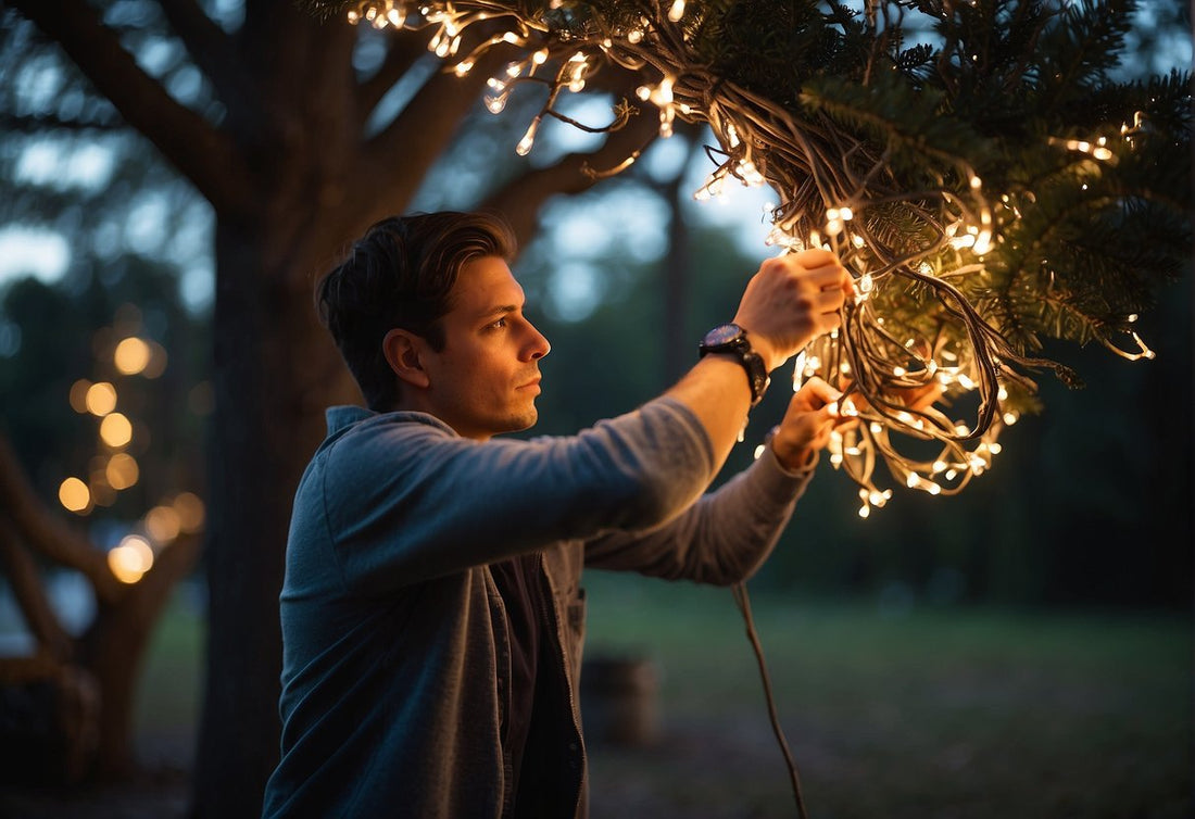 How to Put Lights on a Large Outdoor Tree